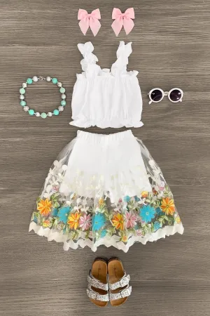 Cream Floral Skort Set