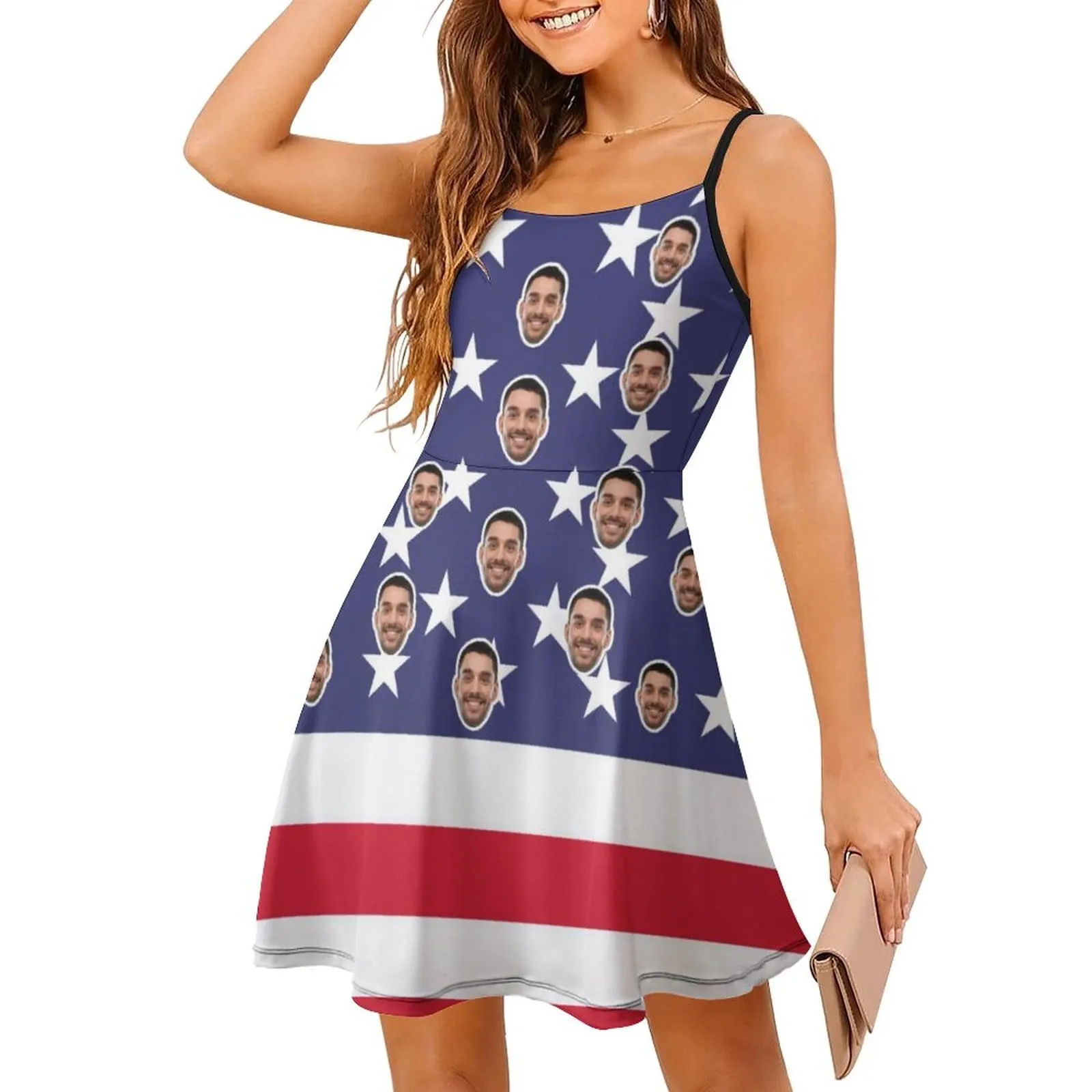 Custom Face Flag White Star Women's Sling Dress