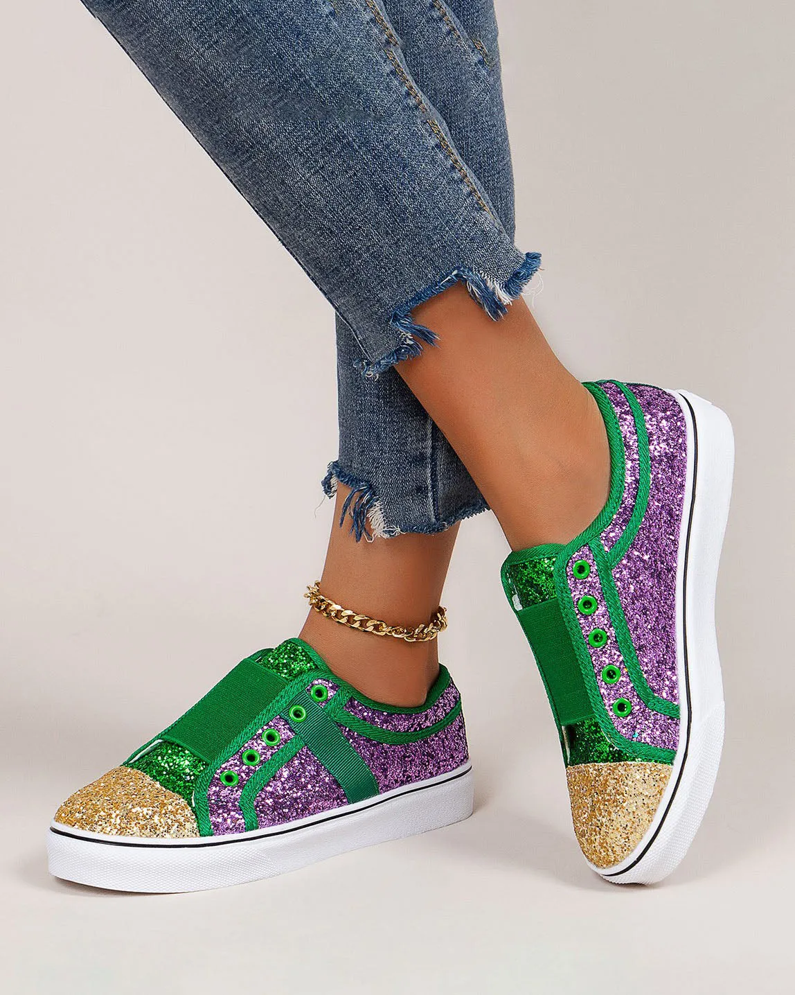 elveswallet Sequin Colorblock Slip-on Canvas Shoes