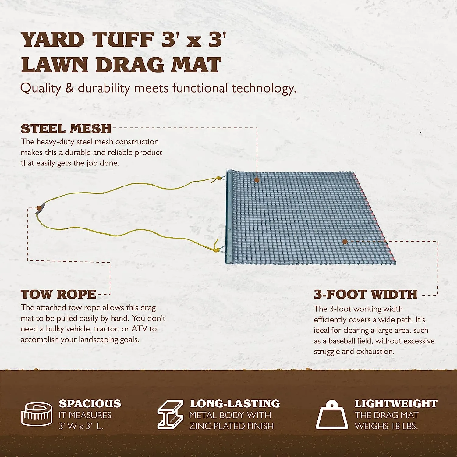 Field Tuff 3' x 3' Drag Mat – Surface Leveler, Heavy-Duty Steel MeshFor ATV/ UTV/ Lawn Tractor