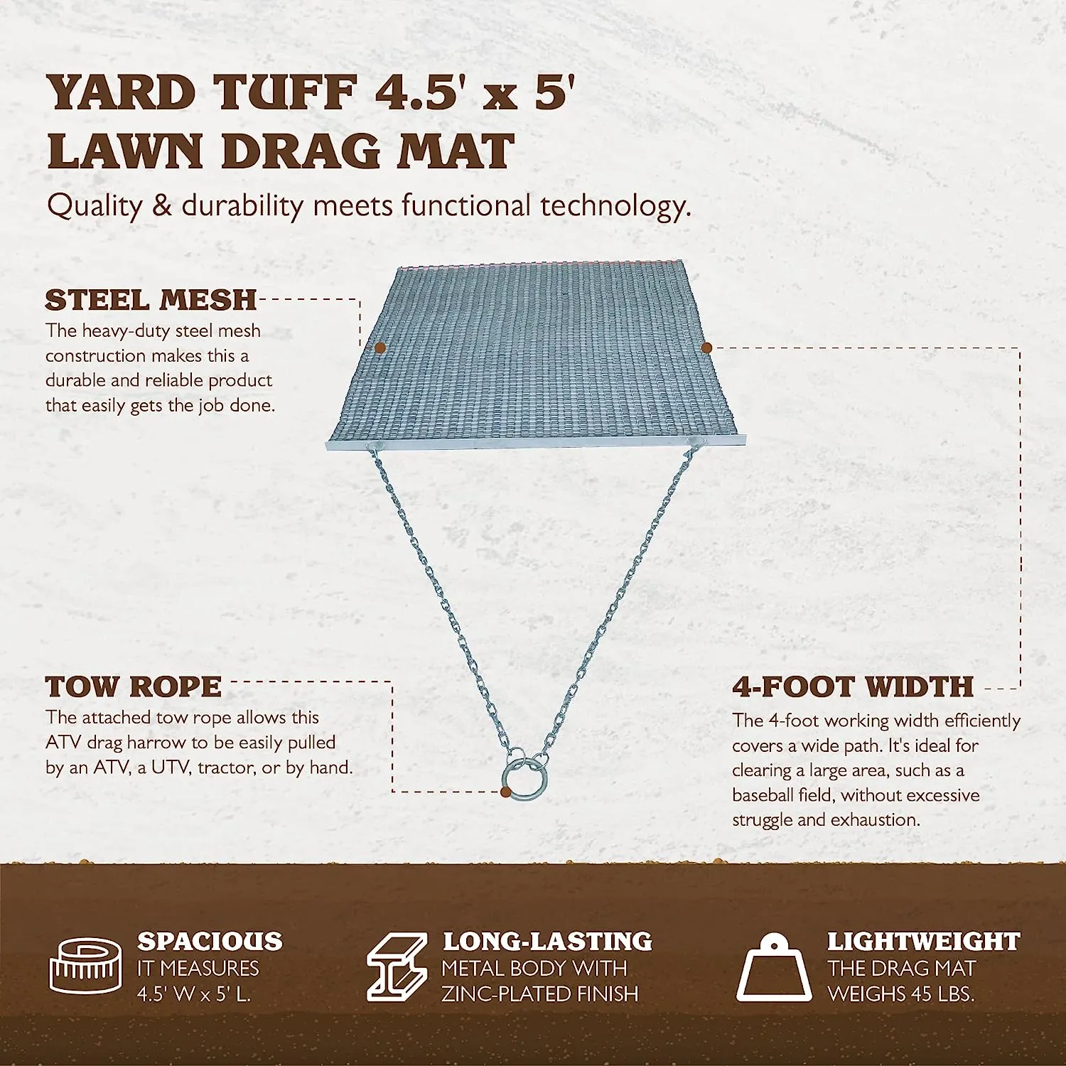 Field Tuff 4.5' x 5' Drag Mat – Galvanized Steel Mesh- Tow-Behind Design | For ATVs/ UTVs / Utility Tractors