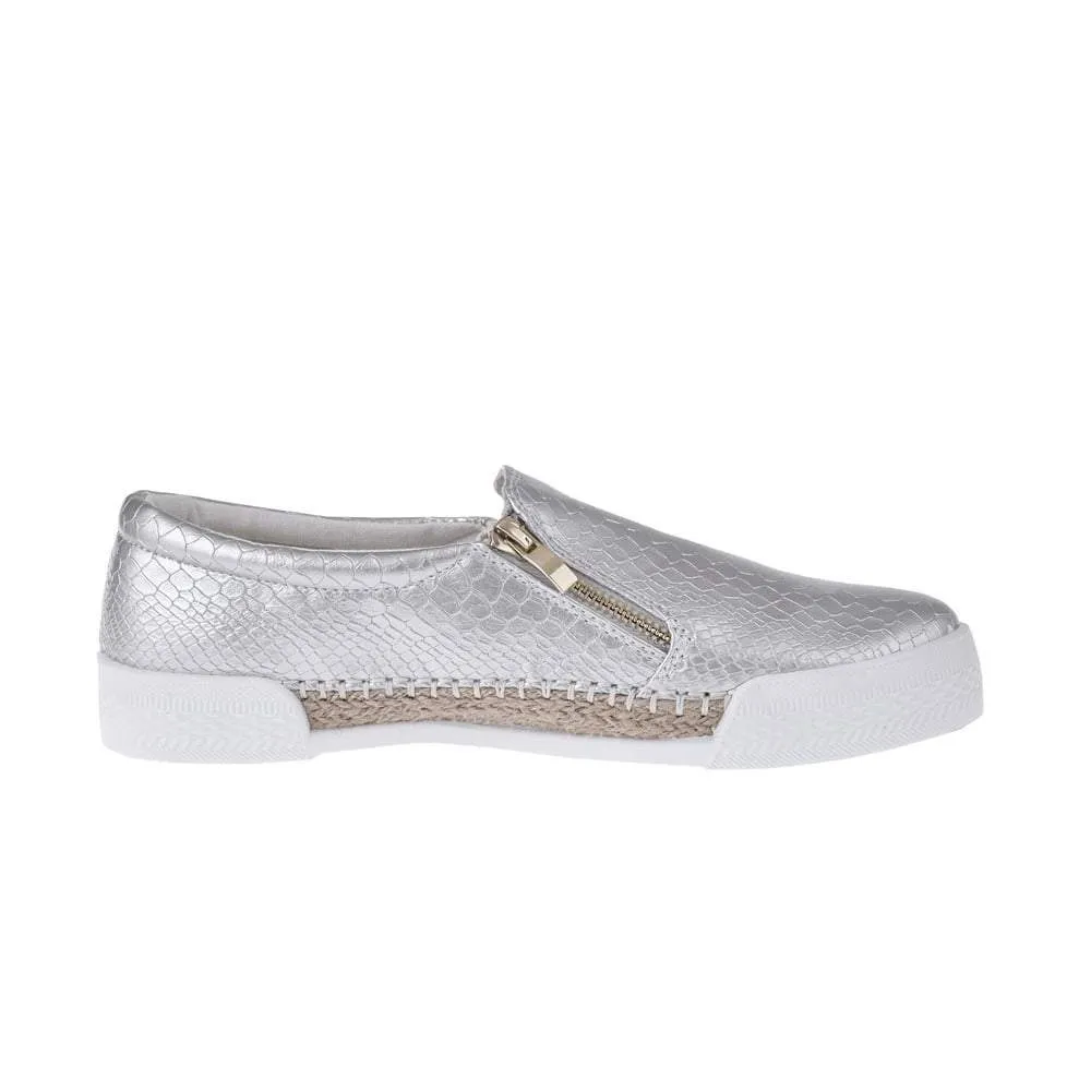 Flat Rubber Sole Slip On Skater Shoe With Side Zip Trim