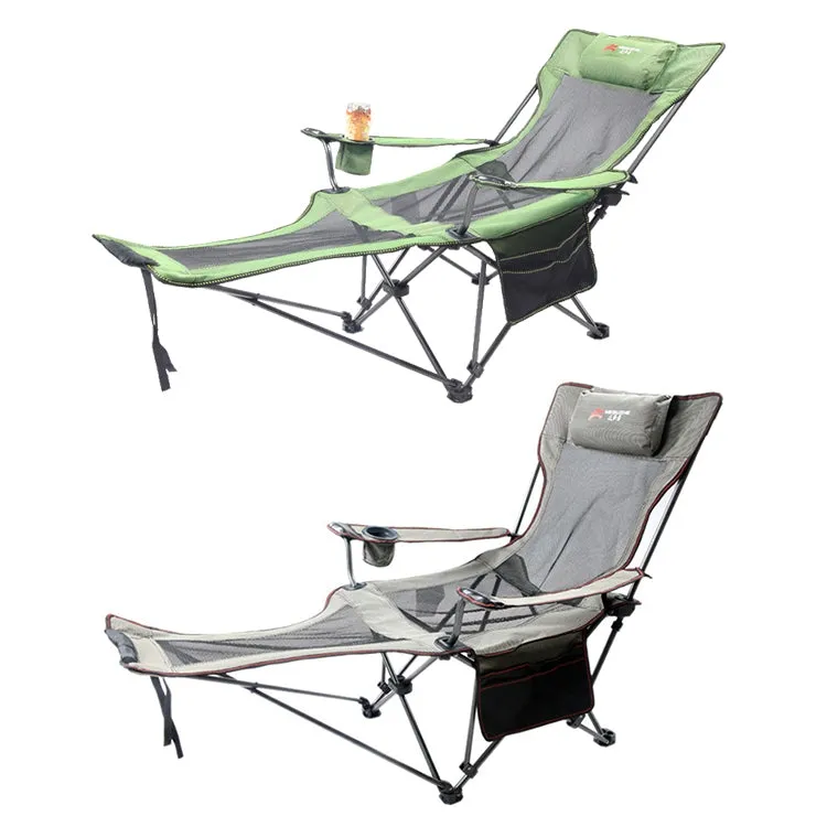 Folding Recliner for Camping, Fishing, and Beach, Stainless Steel Frame (Black Khaki)