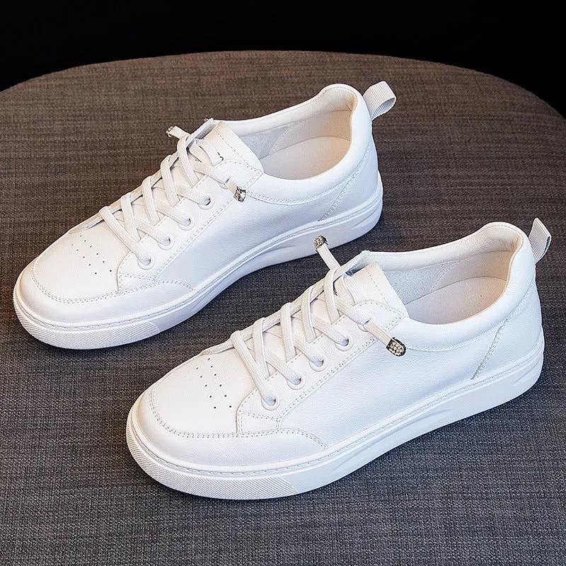 Genuine leather white shoes for women new spring popular sports sneakers toe layer cowhide versatile casual spring and autumn