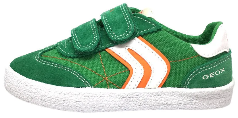 Geox Respira Boy's Suede and Canvas Double Hook and Loop Skater Sneaker Shoes, Green/Orange