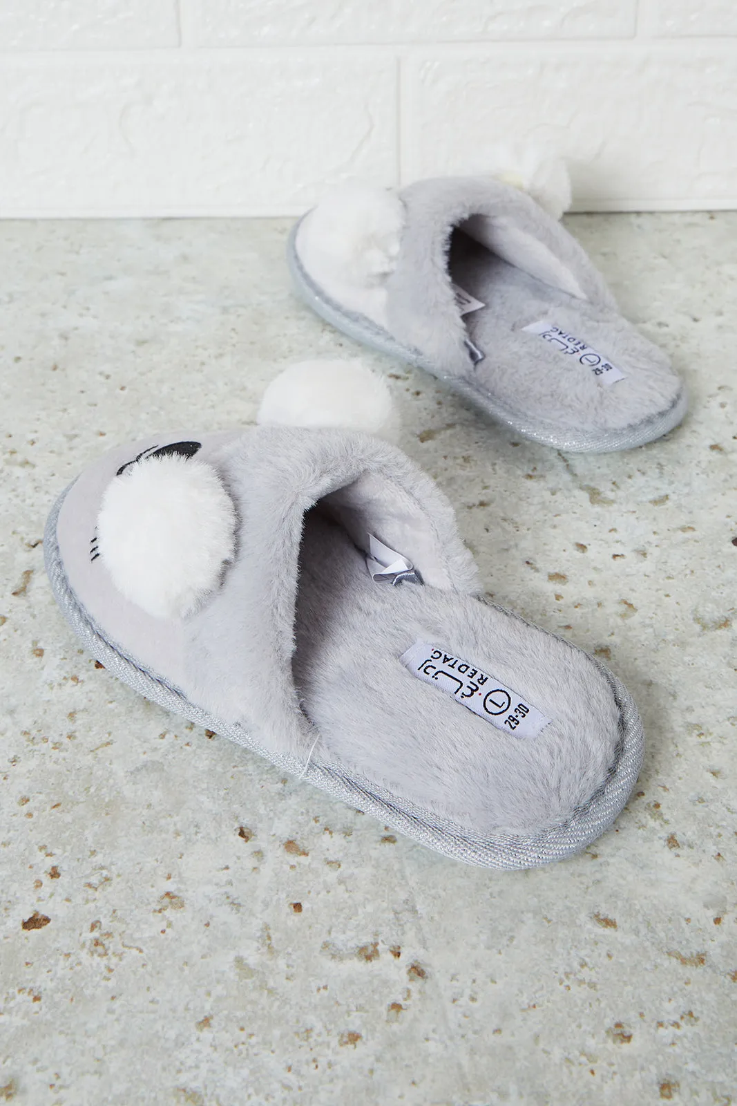 Girls Grey Pom Pom Slipper