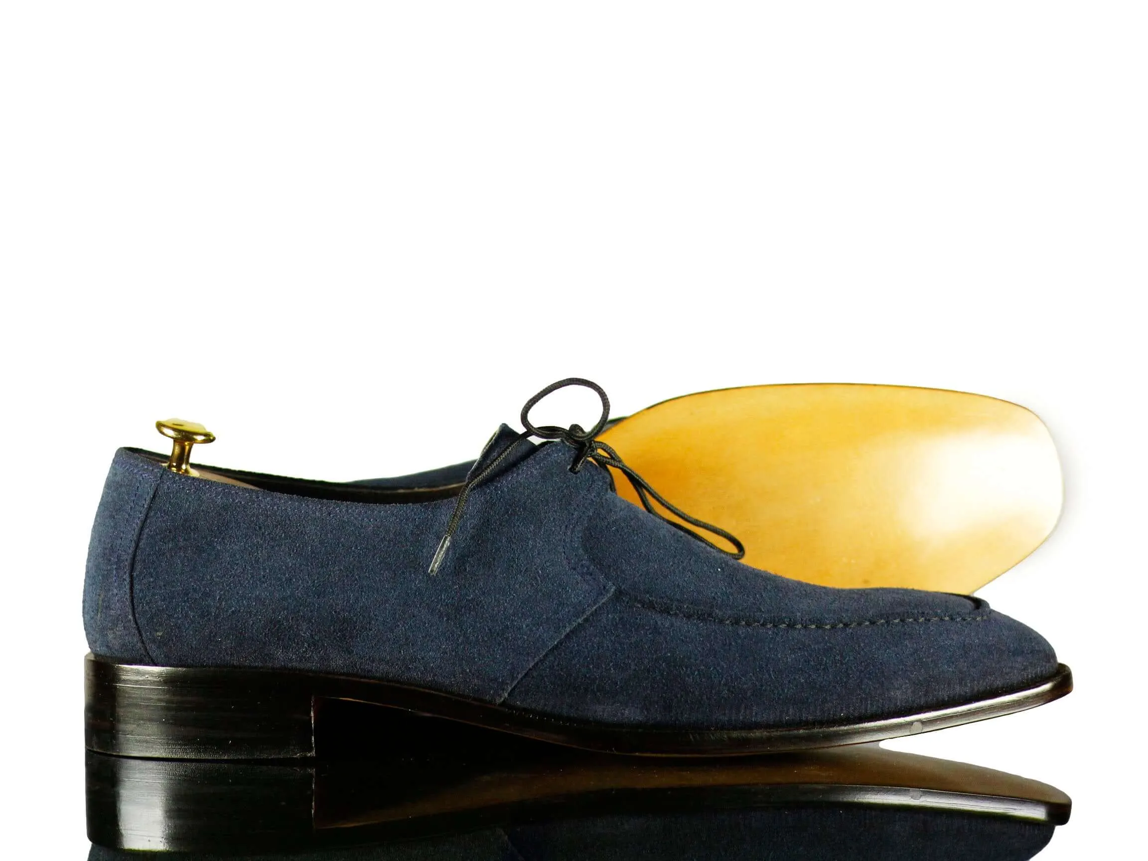 Handmade Blue Round Toe Lace Up Suede Shoes,For Men's