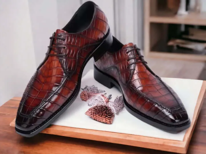 Handmade Two Shaded Alligator Print Leather Shoes, Men's Dress Shoes