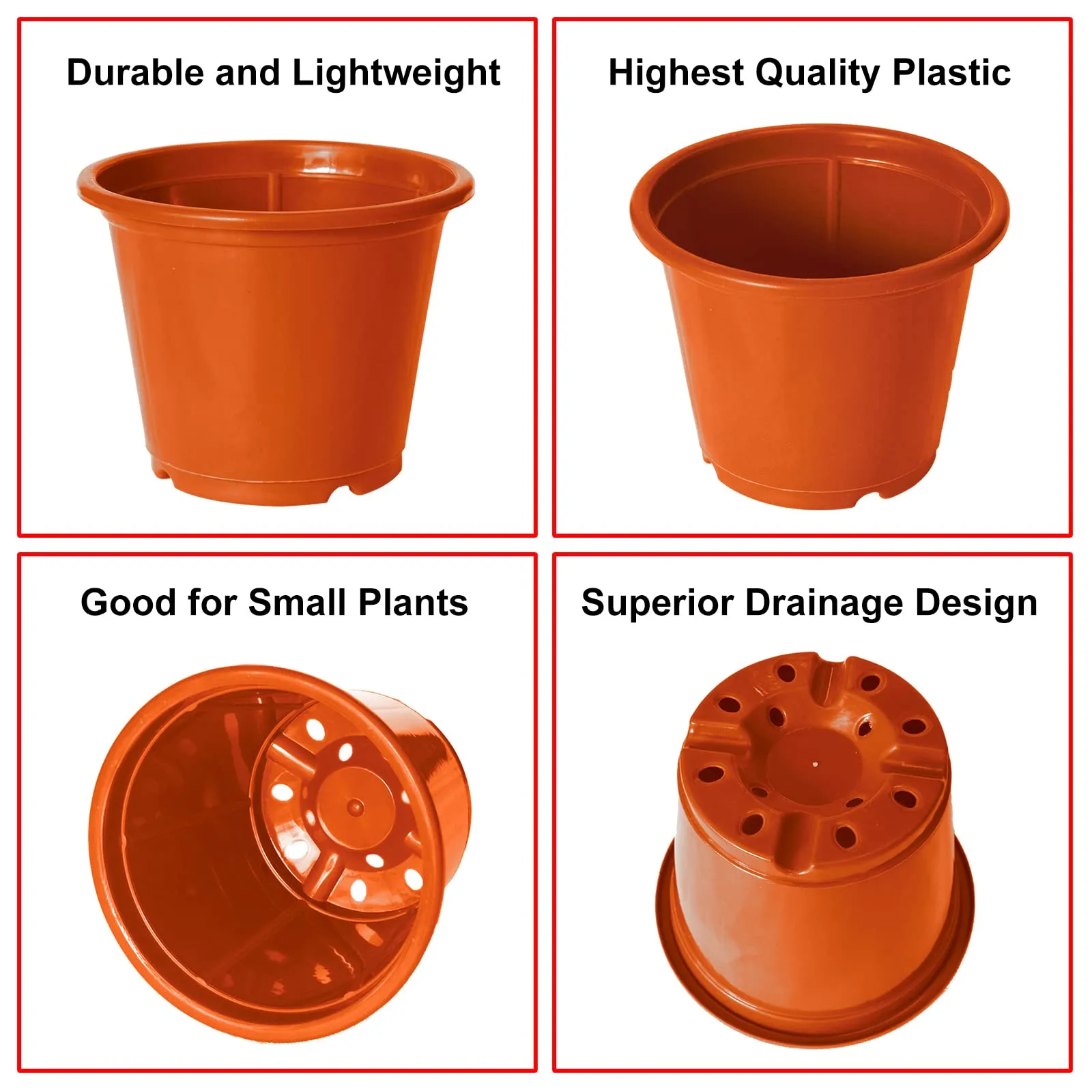 Heart Home Durable Plastic Flower Pot|Gamla with Drain Holes for Indoor Home Decor & Outdoor Balcony,Garden,6"x5",Pack of 4 (Orange)