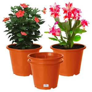 Heart Home Durable Plastic Flower Pot|Gamla with Drain Holes for Indoor Home Decor & Outdoor Balcony,Garden,6"x5",Pack of 4 (Orange)