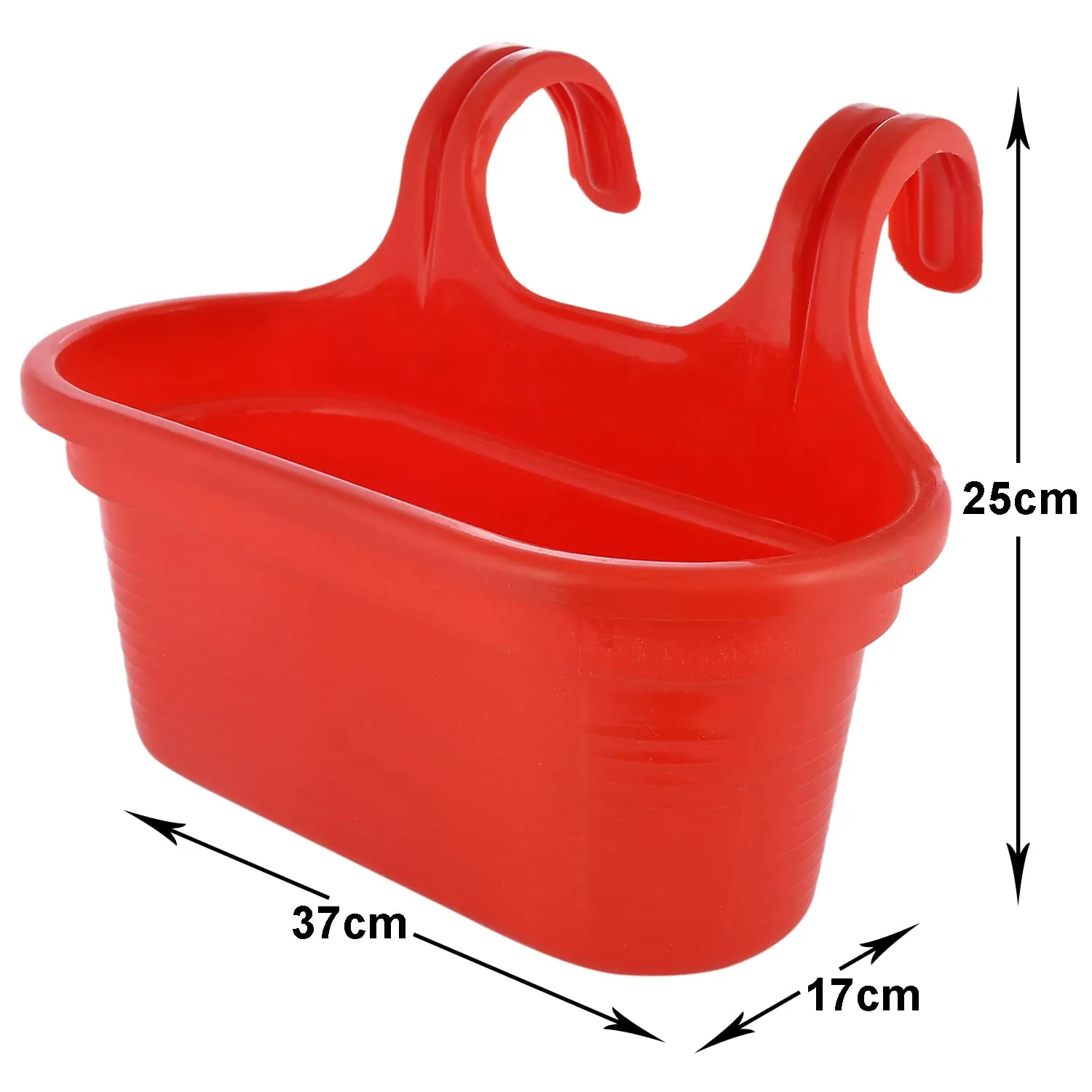 Heart Home Hanging Flower Pot|Double Hook Plant Container|Durable Plastic Glossy Finish Pots for Home|Balcony|Garden|12 Inch|Pack of 2 (Red)