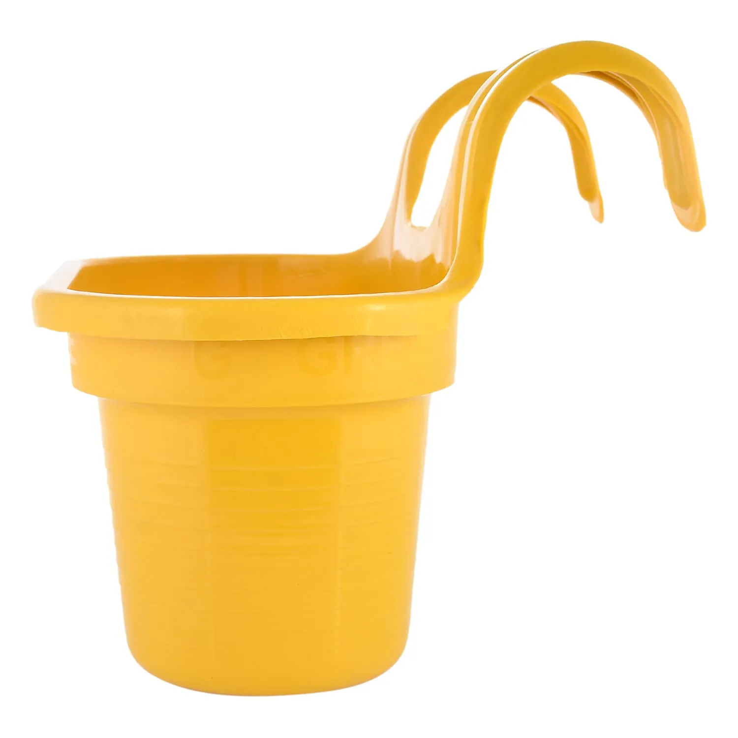 Heart Home Hanging Flower Pot|Double Hook Plant Container|Durable Plastic Glossy Finish Pots for Home|Balcony|Garden|12 Inch|Pack of 5 (Yellow)