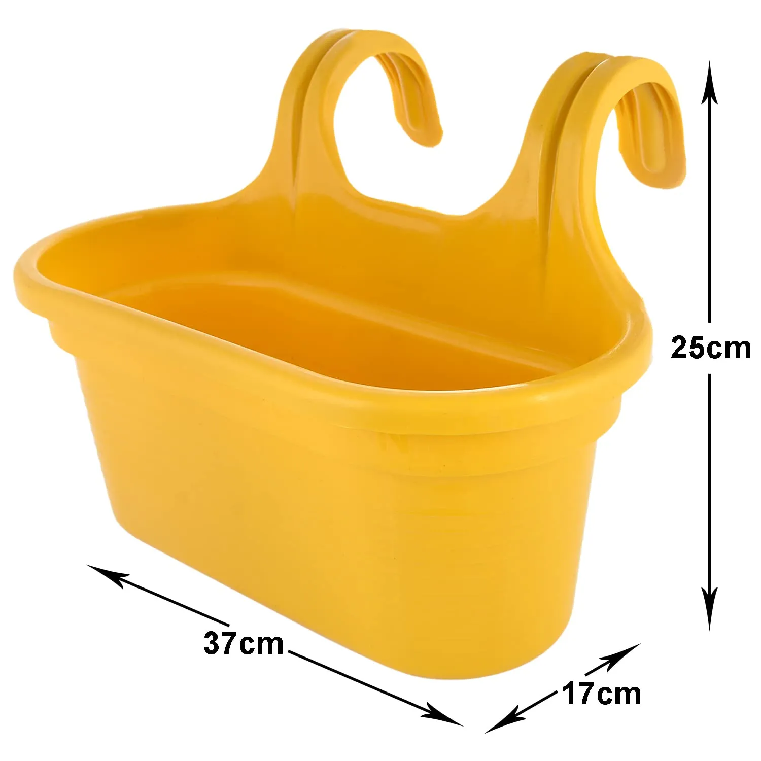 Heart Home Hanging Flower Pot|Double Hook Plant Container|Durable Plastic Glossy Finish Pots for Home|Balcony|Garden|12 Inch|Pack of 5 (Yellow)