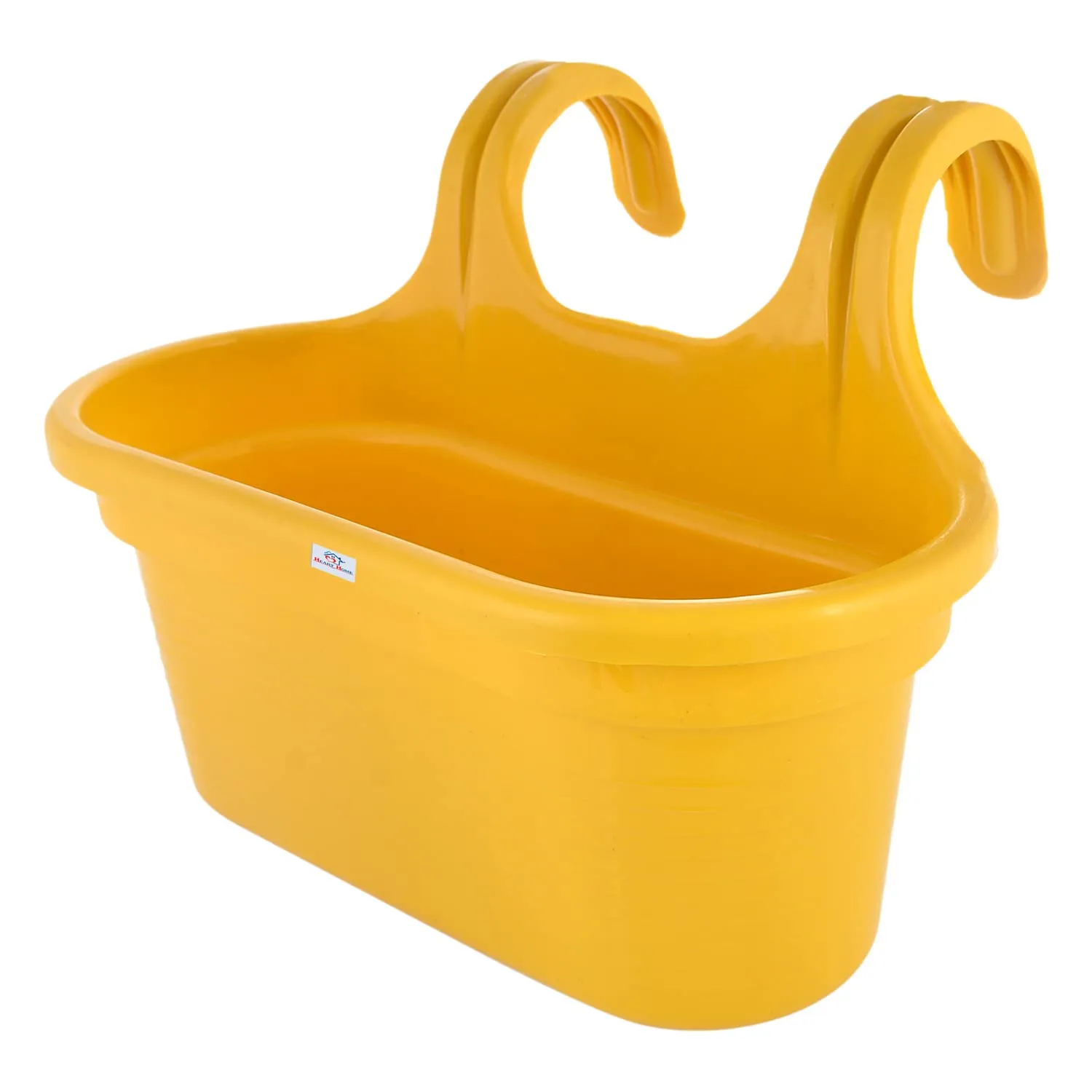 Heart Home Hanging Flower Pot|Double Hook Plant Container|Durable Plastic Glossy Finish Pots for Home|Balcony|Garden|12 Inch|Pack of 5 (Yellow)