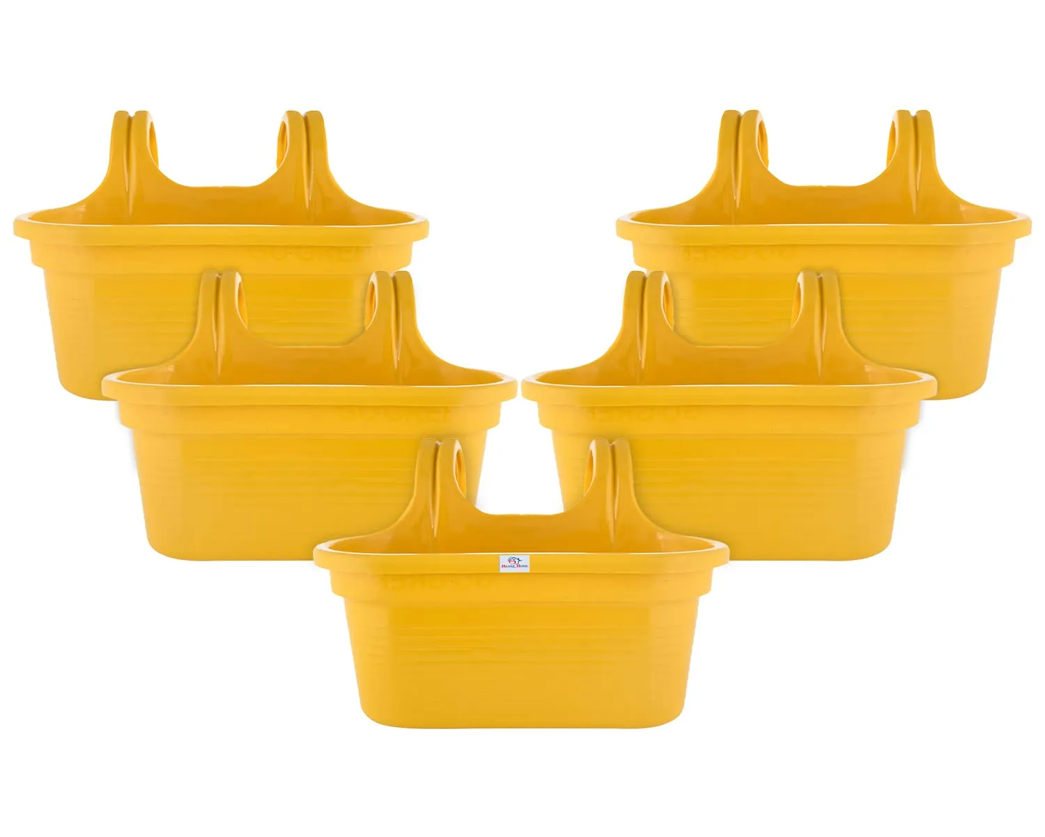 Heart Home Hanging Flower Pot|Double Hook Plant Container|Durable Plastic Glossy Finish Pots for Home|Balcony|Garden|12 Inch|Pack of 5 (Yellow)