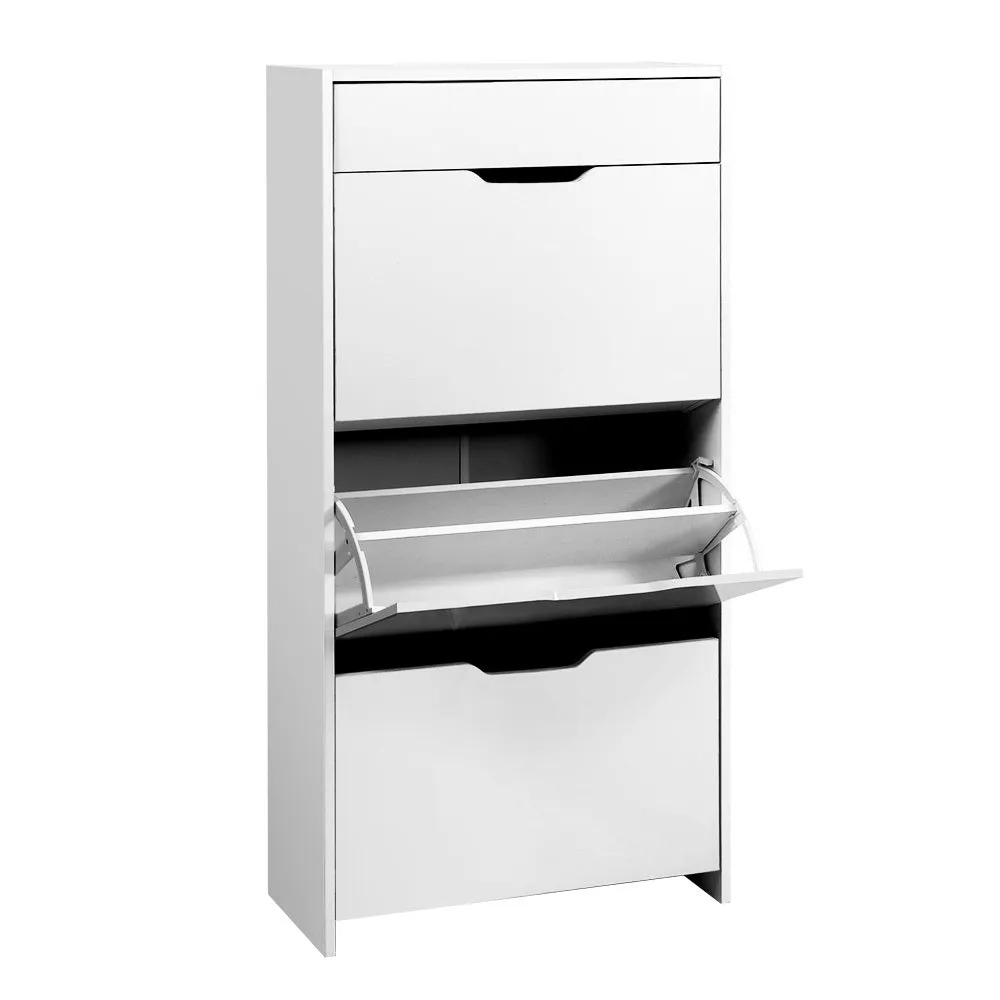 High-Gloss 3-Tier Shoe Cabinet with Drawer, Adjustable Storage - Artiss