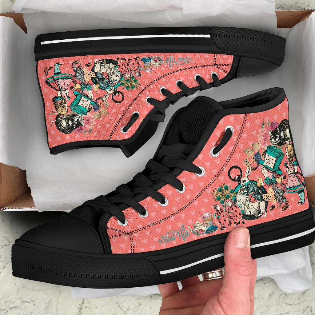 High Top Sneakers - Alice in Wonderland Gifts #102 Coral Series (Black Soles) | Birthday Gift Idea, Custom Canvas Shoes, Kawaii Aesthetic