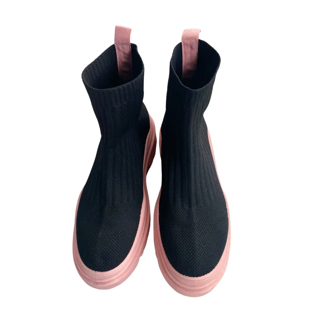 High Top Sock Ankle Boots Black Pink SIZE 38