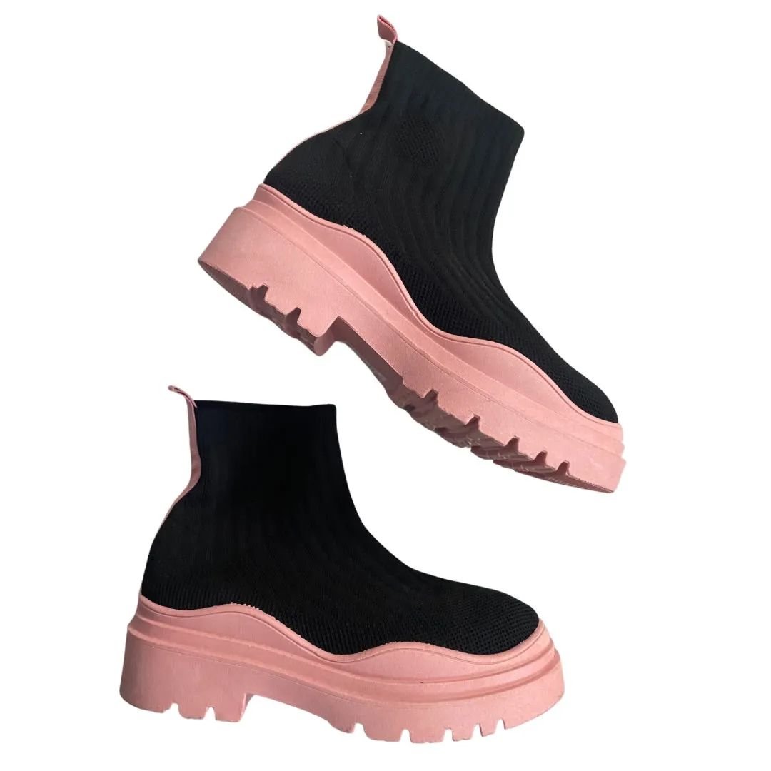 High Top Sock Ankle Boots Black Pink SIZE 38