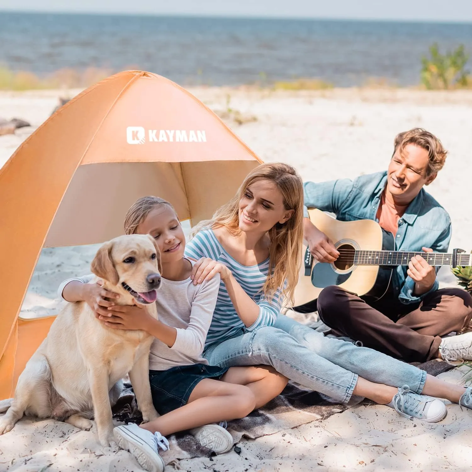 Kayman Pop-Up Beach Tent: UPF 50  UV Protection for 3-4 People with Carrying Bag, Windproof Sun Shelter, Zipper Door, Ideal for Family, Pets, Park, Garden & Beach