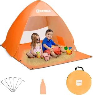 Kayman Pop-Up Beach Tent: UPF 50  UV Protection for 3-4 People with Carrying Bag, Windproof Sun Shelter, Zipper Door, Ideal for Family, Pets, Park, Garden & Beach