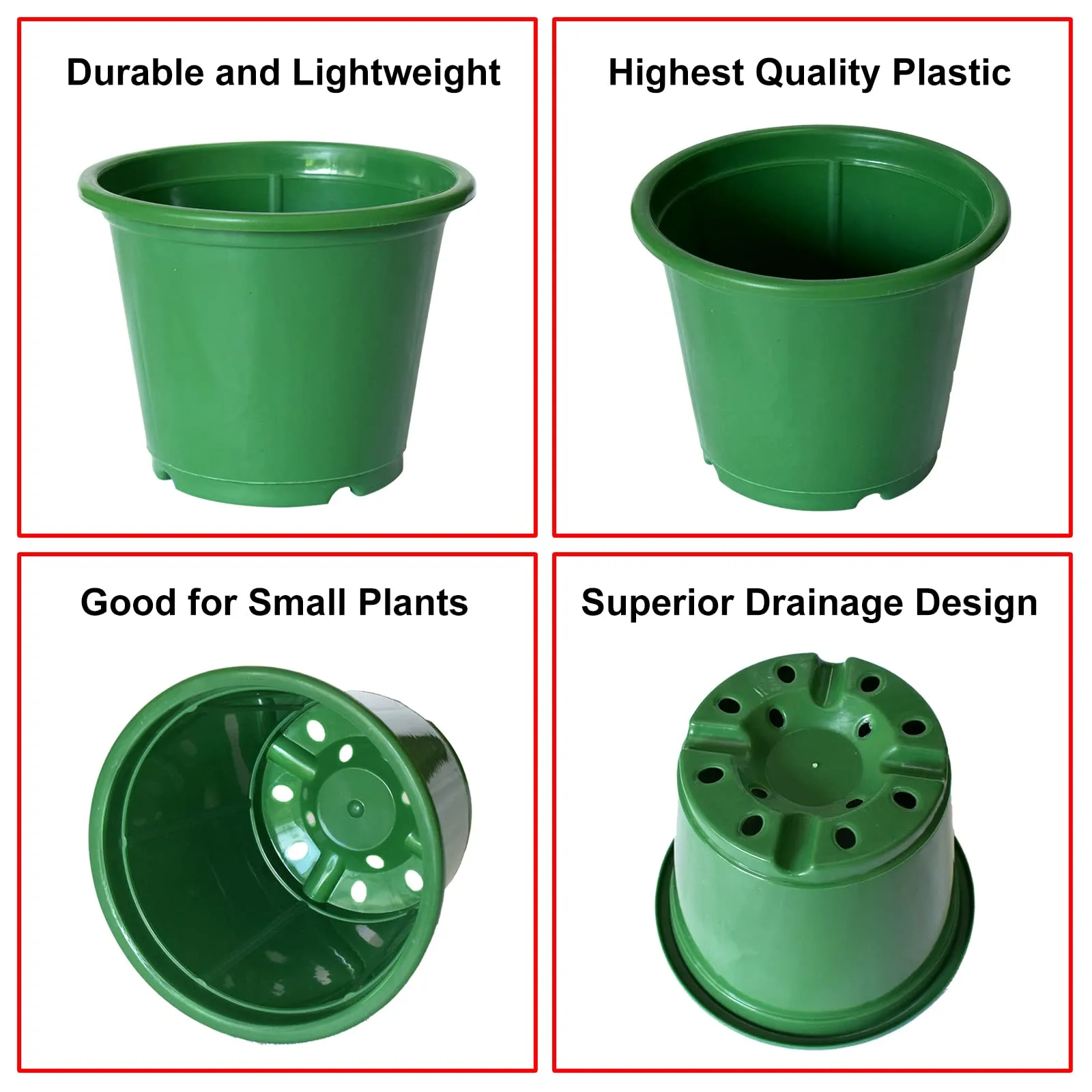 Kuber Industries Durable Plastic Flower Pot|Gamla with Drain Holes for Indoor Home Decor & Outdoor Balcony,Garden,6"x5",Pack of 8 (Green)