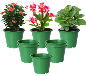 Kuber Industries Durable Plastic Flower Pot|Gamla with Drain Holes for Indoor Home Decor & Outdoor Balcony,Garden,6"x5",Pack of 8 (Green)