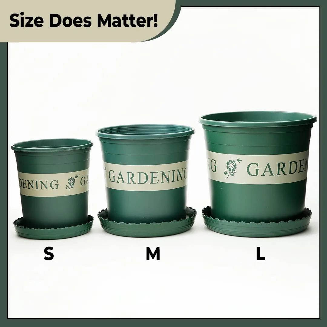 Kuber Industries Plastic Flower Pot|Indoor & Outdoor Hanging Planter|Durable & Lightweight|Water Drainage Holes|Hanging Pots for Plants Balcony Railing|Office Decor|Large|JL-2322|Set of 3|Green