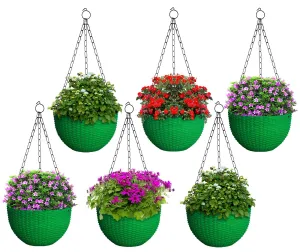 Kuber Industries Plastic Hanging Flower Pot for Balcony & Railing Set of 6 (Green) 53KM3821