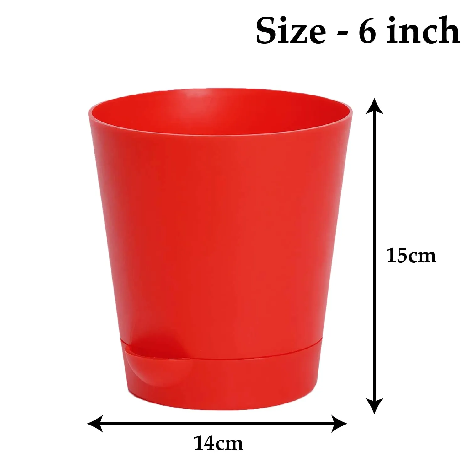 Kuber Industries Plastic Titan Pot|Garden Container for Plants & Flowers|Self-Watering Pot with Drainage Holes,6 Inch,Pack of 2 (Red)