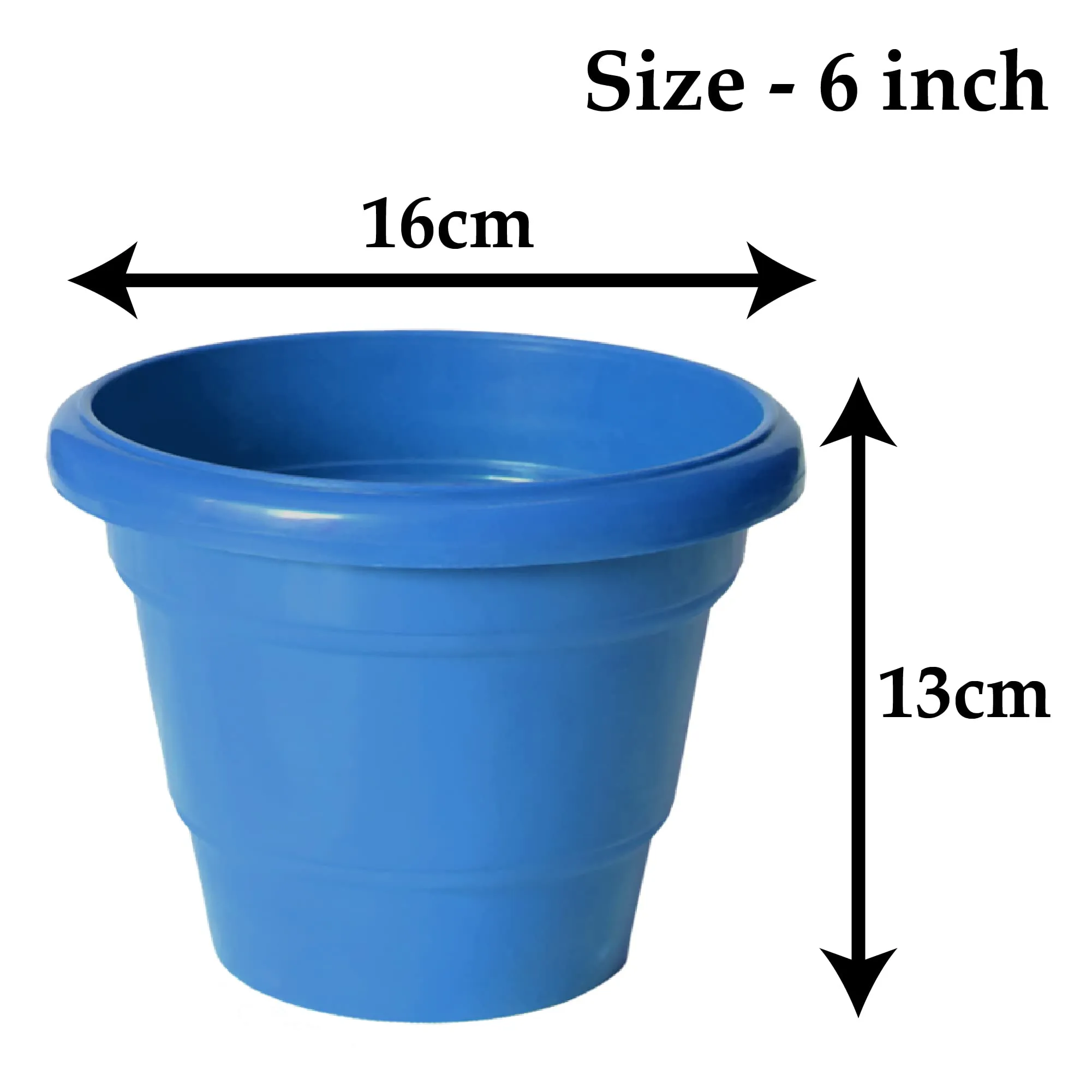 Kuber Industries Solid 2 Layered Plastic Flower Pot|Gamla for Home Decor,Nursery,Balcony,Garden,6"x5",Pack of 8 (Blue)