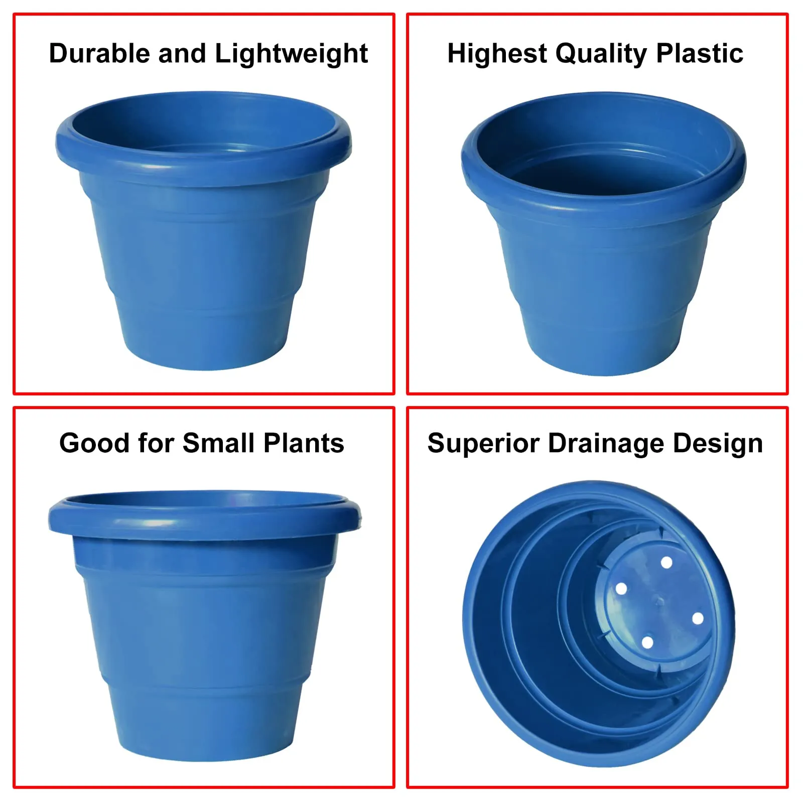 Kuber Industries Solid 2 Layered Plastic Flower Pot|Gamla for Home Decor,Nursery,Balcony,Garden,6"x5",Pack of 8 (Blue)