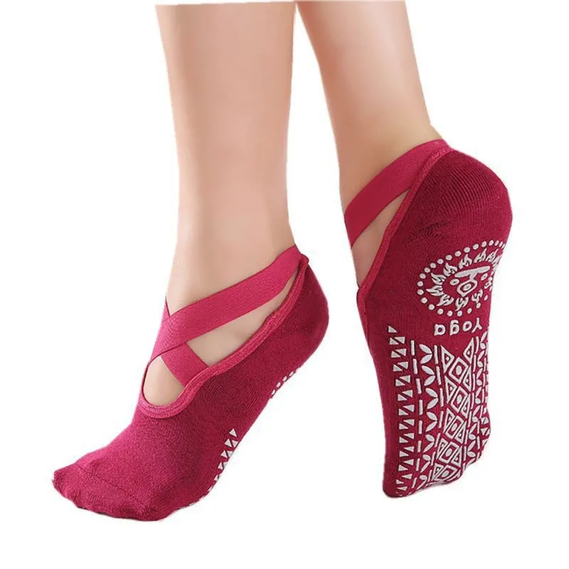 Ladies Anti Slip Cotton Yoga Socks Bandage Sports Girls Ballet Dance Socks For 35-39 yards