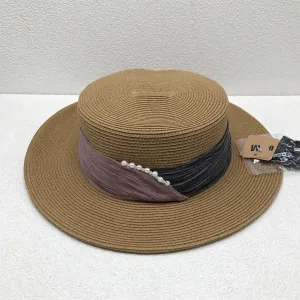 Ladies summer flat straw hat beach hat sun sea sun hat big brim hat straw hat retro french hat