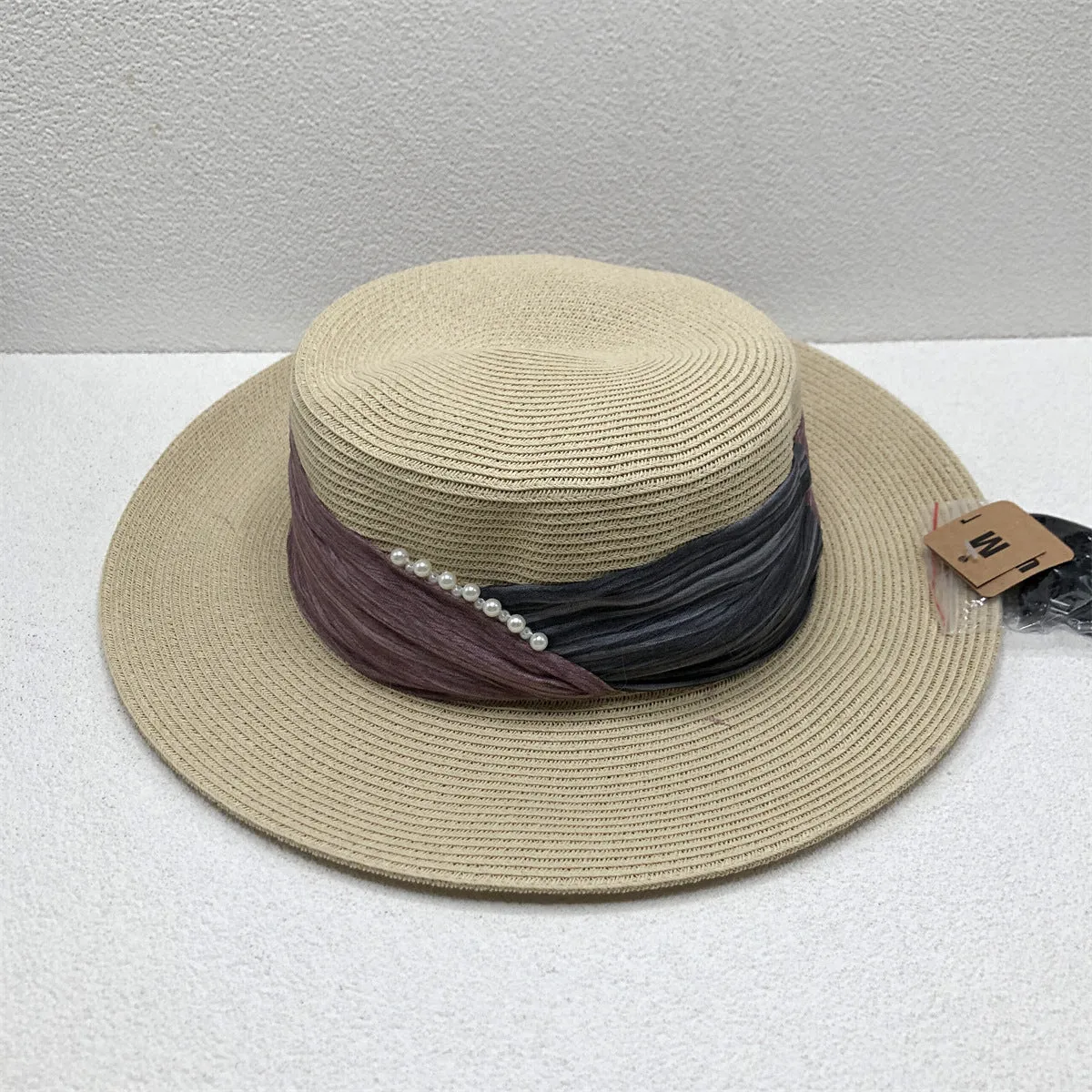 Ladies summer flat straw hat beach hat sun sea sun hat big brim hat straw hat retro french hat