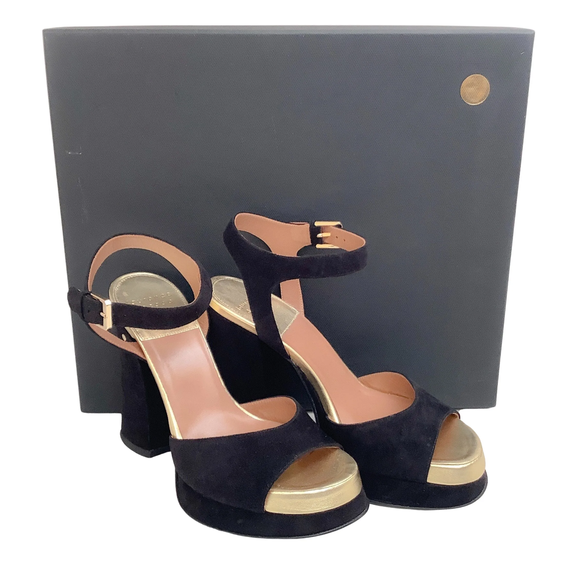 Laurence Dacade Black Suede with Gold Trim Tinta Sandals