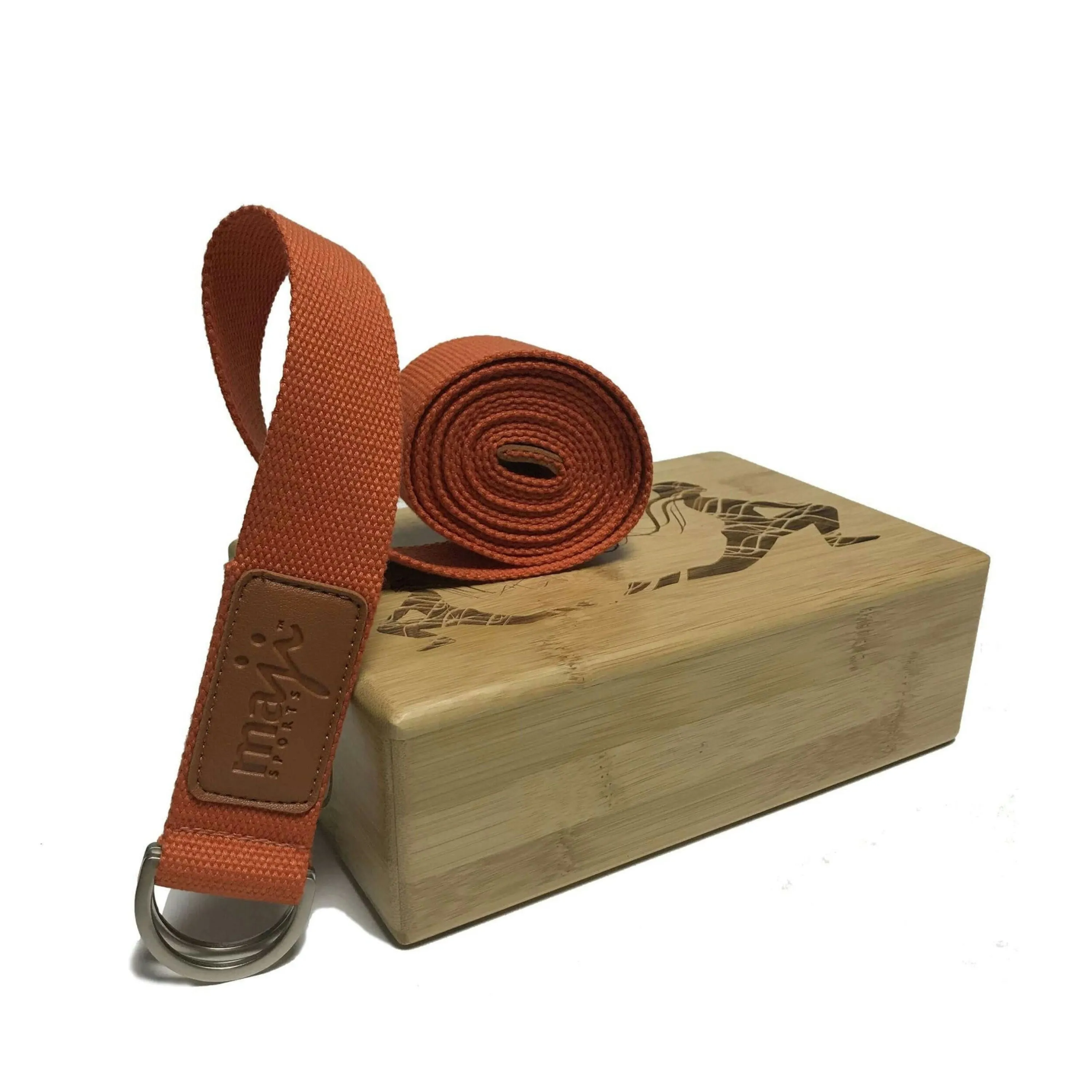 Maji Sports Laser Engraved Bamboo Block & Strap Combo