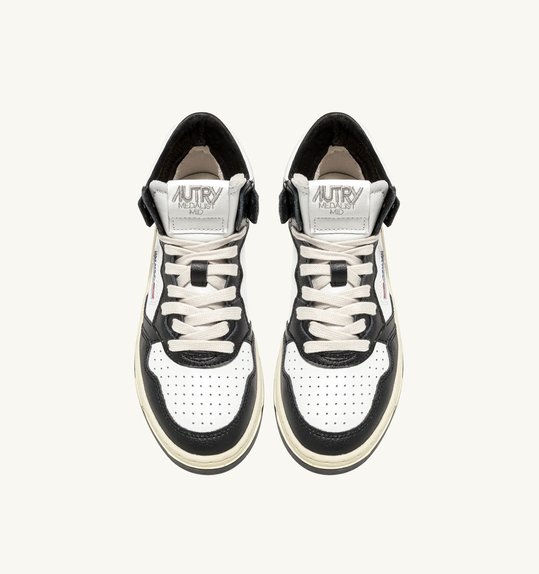 Medalist Mid Top Trainers in White & Black Leather