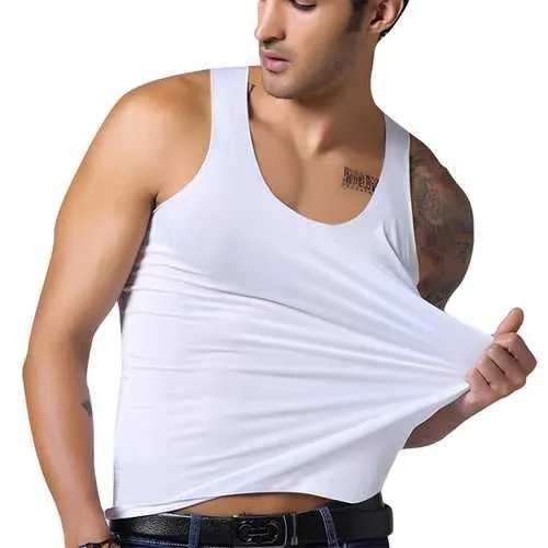 Men's Seamless Ice Silk Vest Leisure Solid Color Thin Elastic Fitness Sports Tanks Tops