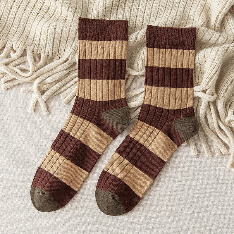 Mid-Calf Autumn Winter Retro Striped Sports Color Matching Cotton Leisure Long Socks