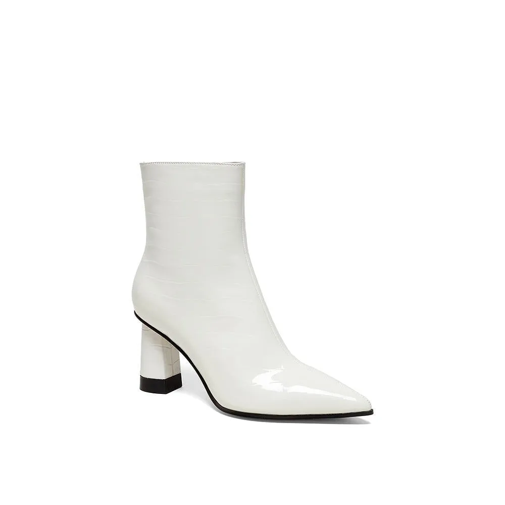 Millie's Pointed Toe Chunky Heel Patent Leather Short Boots