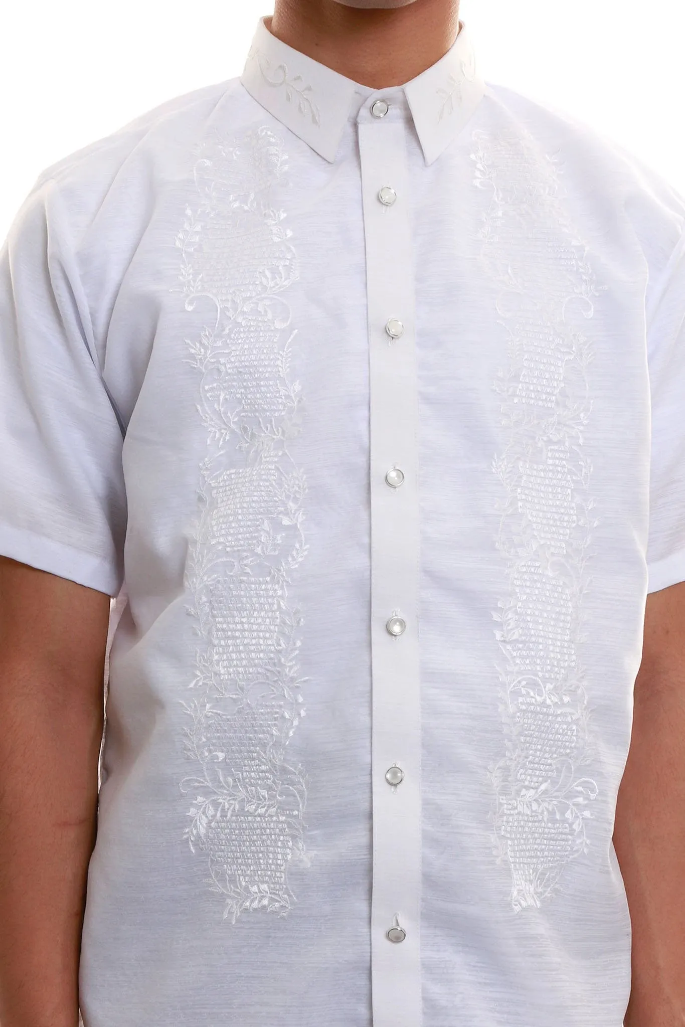 ML06 - Jusilyn Short-Sleeve Full-Open White Barong Tagalog