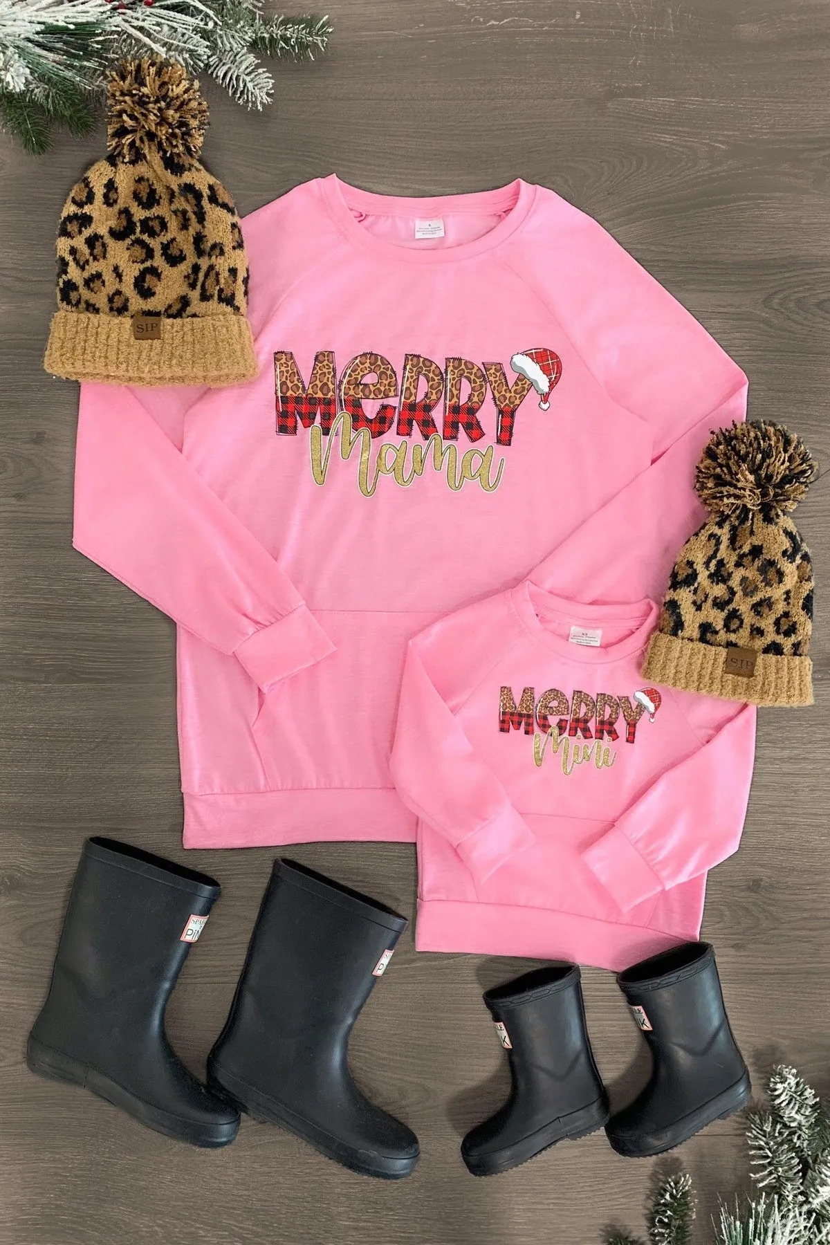 Mom & Me - "Merry Mama & Mini" Pink Long Sleeve Top