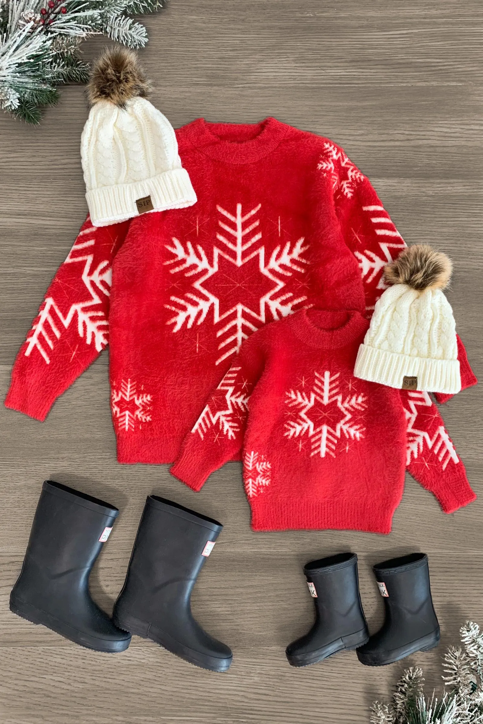 Mom & Me - Red & White Snowflake Sweater