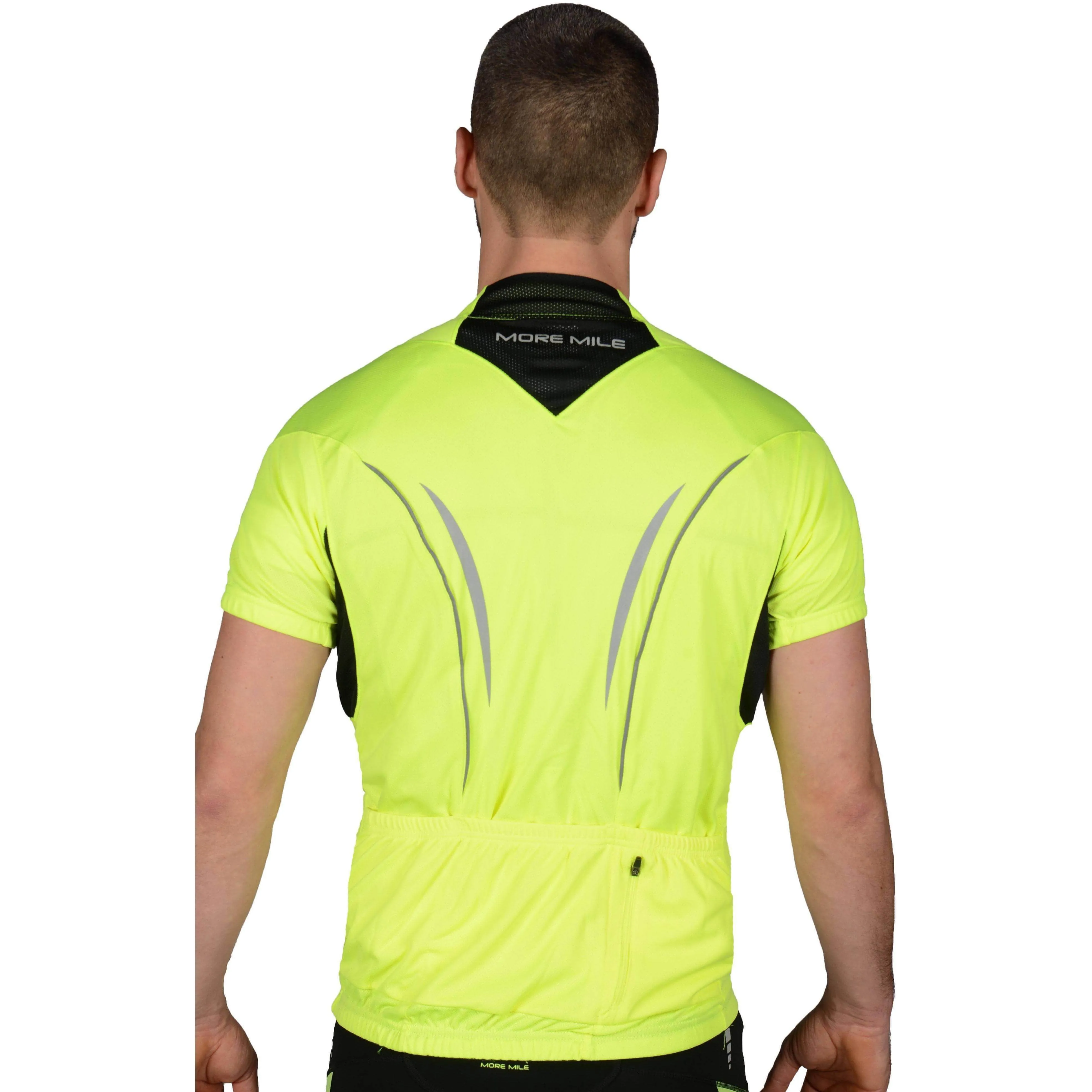 More Mile Short Sleeve Half Zip Mens Cycling Jersey - Hi Viz Yellow