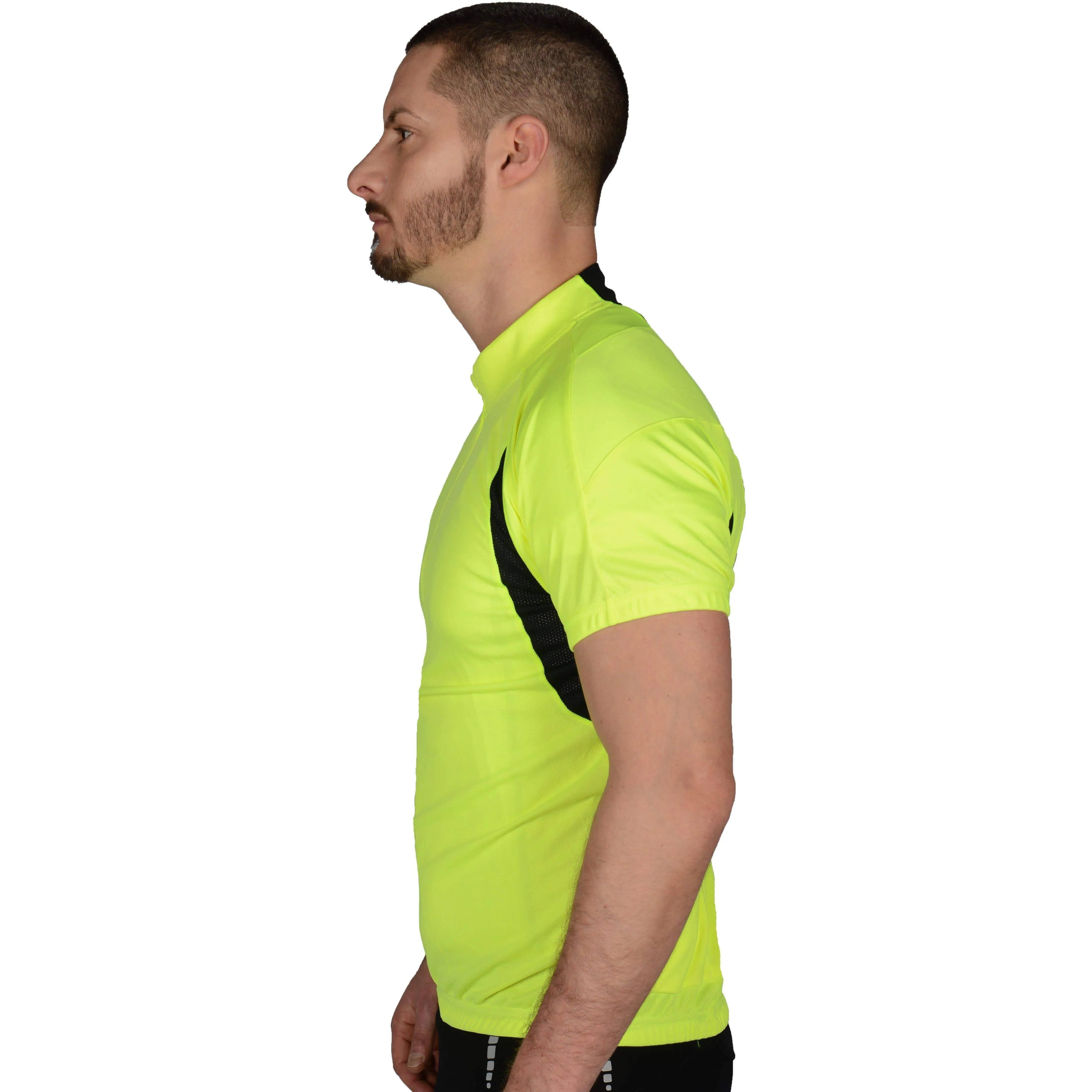 More Mile Short Sleeve Half Zip Mens Cycling Jersey - Hi Viz Yellow