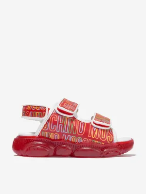 Moschino Unisex Leather Triple Strap Logo Sandals