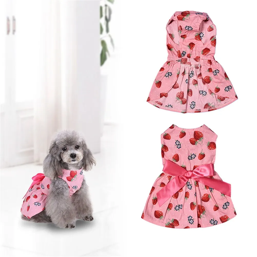 New Summer Dog Dresses Cotton Strawberry Pattern