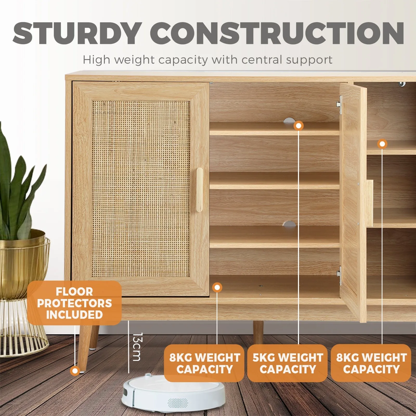 Oikiture Shoe Rack Shoes Storage Cabinet Sideboard Organiser Rattan Furniture