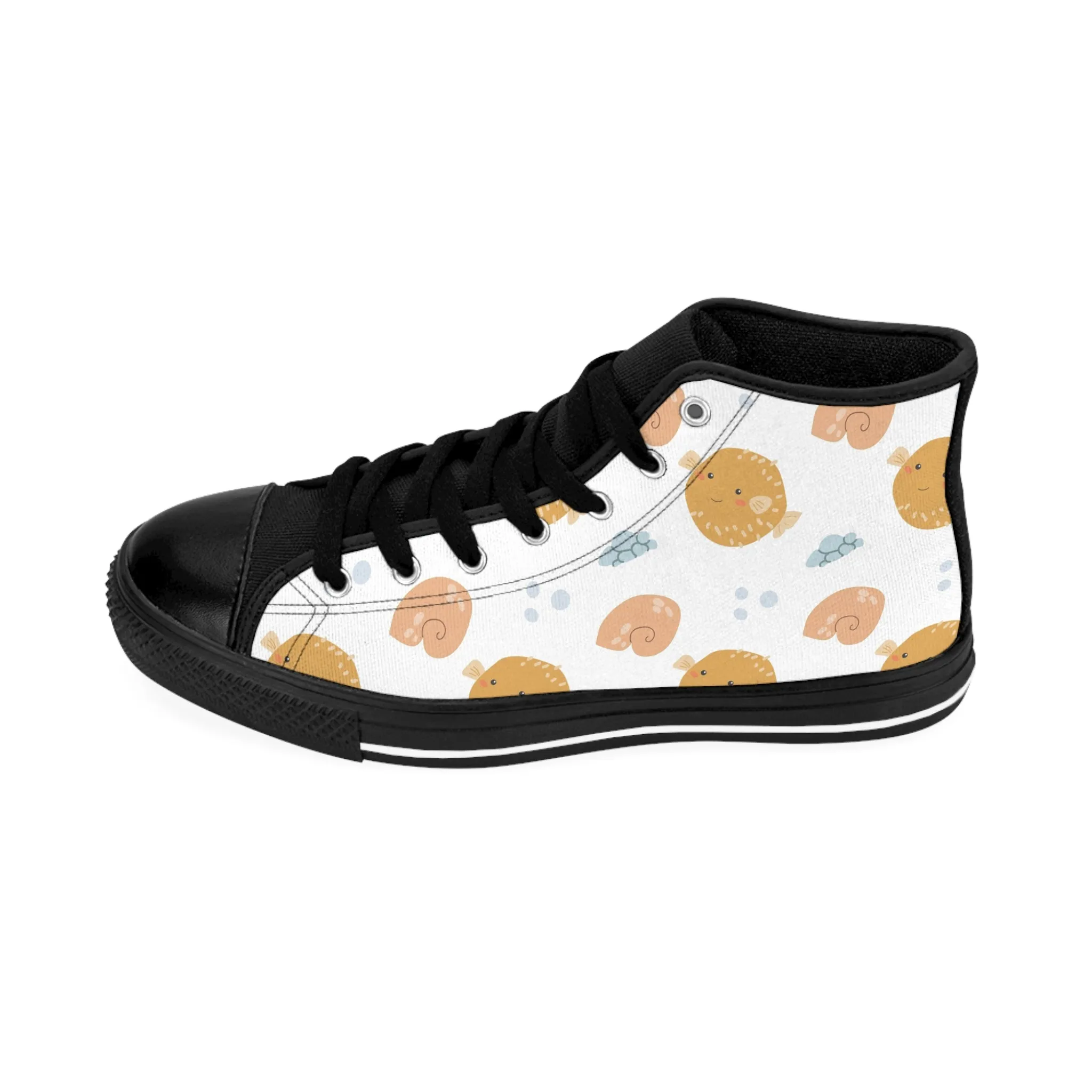 Orange Pufferfish and Sea Life Women's Classic Sneakers